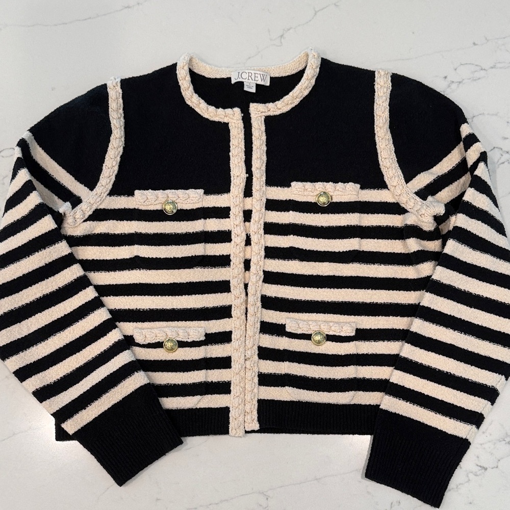J. Crew Black and Cream Striped Sweater